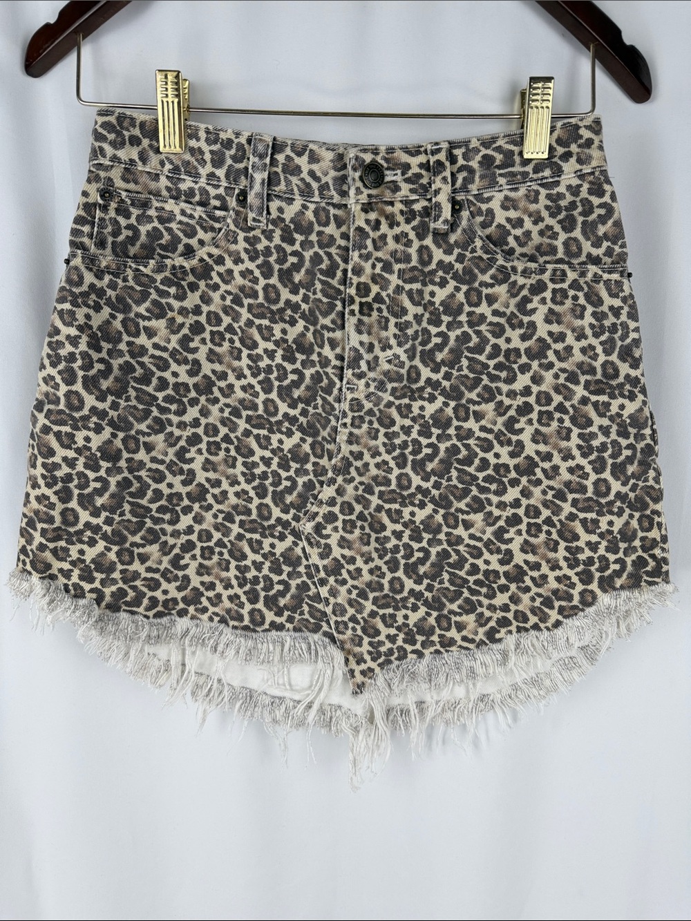 We The Free Leopard Print Denim Cutoff Skirt – Size 24